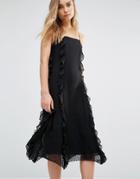 Warehouse Strappy Frill Dress - Black