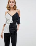 River Island Ruffle Stripe Cami Top-black