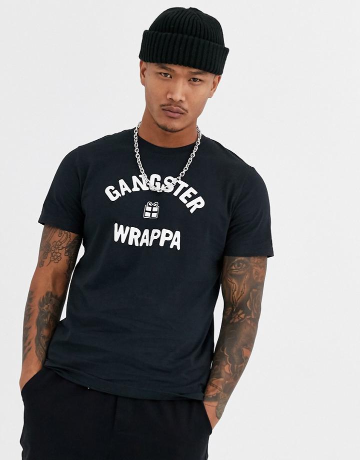 Jack & Jones Originals Holidays Wrappa T-shirt In Black