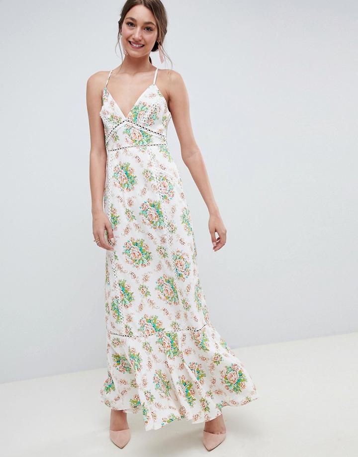Asos Design Lace Paneled Maxi Dress In Vintage Bloom Print - Multi