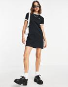 Fred Perry Branded Taped Short Sleeve T-shirt Dress In Black