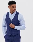 Harry Brown Slim Fit Bright Blue Over Check Suit Vest - Blue