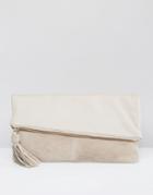 Asos Leather And Suede Slanted Foldover Clutch Bag - Pink