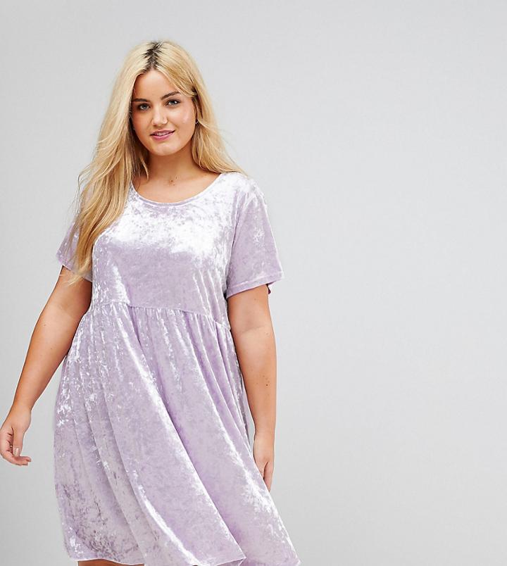 Alice & You Smock Dress In Crushed Velvet - Purple