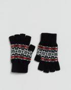 Glen Lossie Lambswool Fair Isle Fingerless Gloves In Black - Black