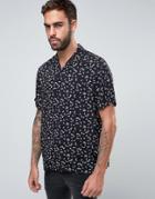 Asos Regular Fit Viscose Shirt With Revere Collar In Fan Print - Black