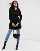 Stradivarius Basic Trench Coat In Black - Black