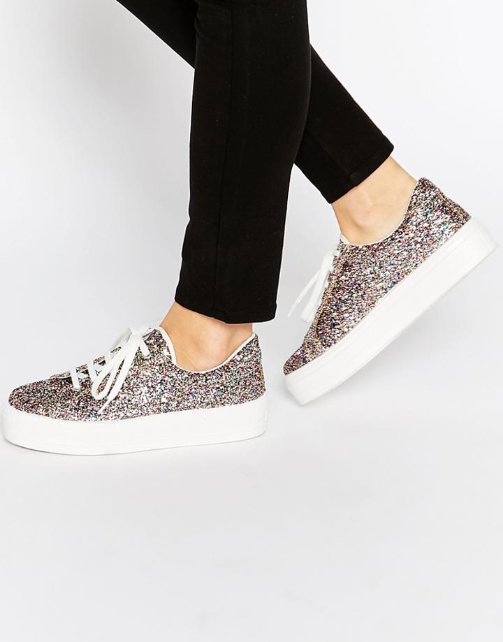 Asos Day Trip Flatform Sneakers - Glitter
