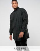 Asos Plus Regular Fit Overdyed Check Shirt With Zips In Longline - Brown