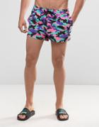Asos Swim Shorts With Bright Camo In Super Short Length - Multi