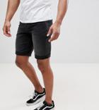 Asos Tall Denim Shorts In Slim Washed Black - Black