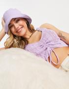 Miss Selfridge Pointelle Open Stitch Ruched Front Knit Tank Top In Lilac-purple
