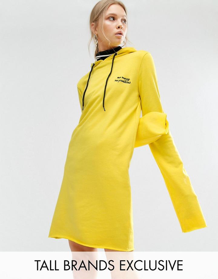 Daisy Street Tall Oversized Hooded Sweat Dress With Motif Detail - Yellow
