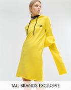Daisy Street Tall Oversized Hooded Sweat Dress With Motif Detail - Yellow