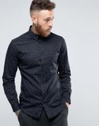 Selected Homme Longsleeve Slim Shirt In Print - Black
