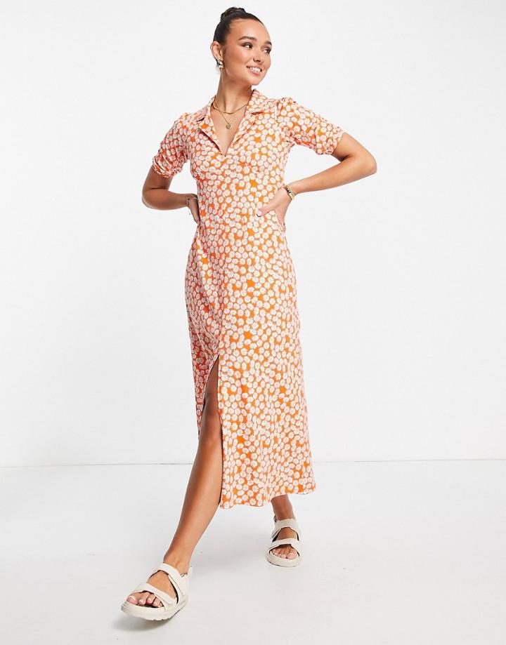 Asos Design Ultimate Midi Tea Dress In Red Daisy Print