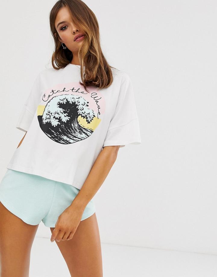 Asos Design Catch The Wave Tee & Towelling Short Pyjama Set-multi