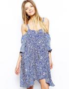 Asos Dress With Cold Shoulder Detail In Paisley Print - Multi