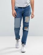 Waven Tapered Fit Jeans In Rip And Repair - Blue