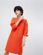Warehouse Sleeve Tuck Crepe Dress - Orange