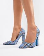 River Island Pointed Pumps In Blue Check