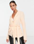 Vila Linen Touch Soft Suit Blazer In Apricot-orange