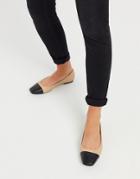 Asos Design Locket Square Toe Ballet Flats In Black And Beige-multi