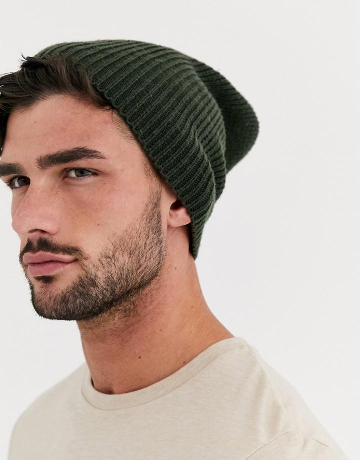Asos Design Slouchy Beanie In Khaki