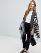 Qed London Knitted Striped Cape - Gray