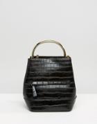 Mango Croc Detail Metal Handle Backpack - Black