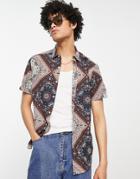 Asos Design Shirt In Navy And Orange Bandana Paisley Print