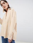 Asos Design Boyfriend Shirt In Mustard Stripe - Multi