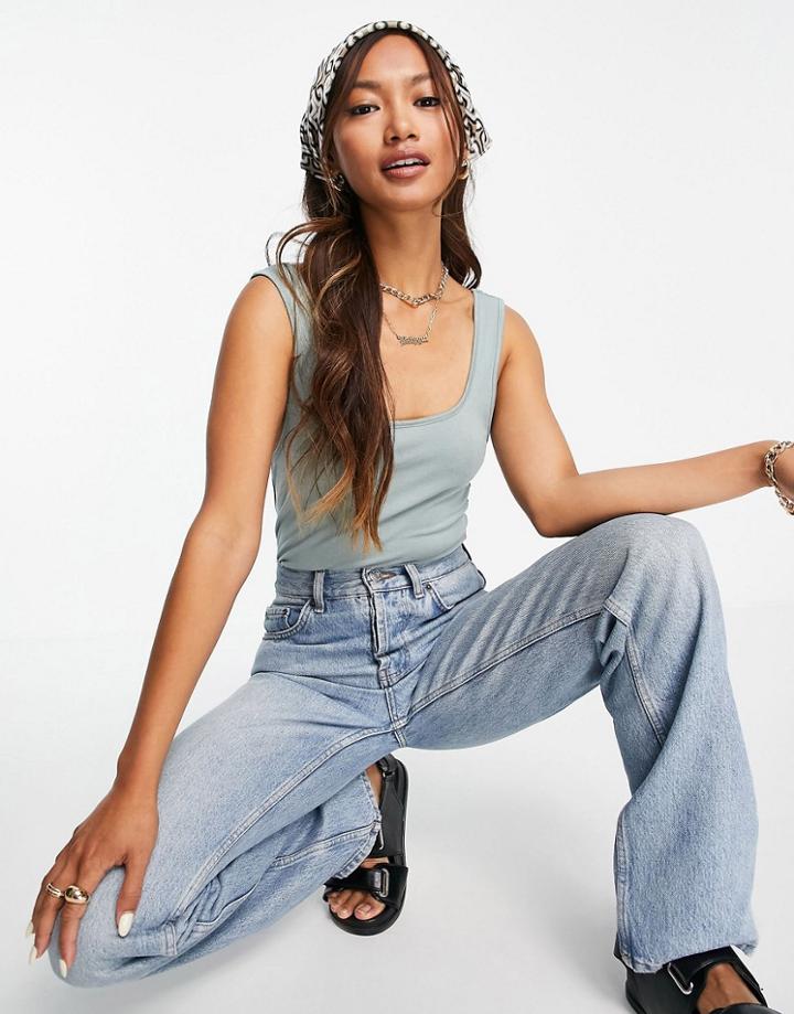 Asos Design Tank With Scoop Front And Back In Sage-green
