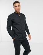 New Look Long Sleeve Grandad Poplin Shirt In Black
