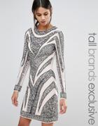 Maya Tall All Over Embellished Long Sleeve Mini Dress With Multi Color