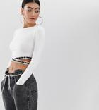 Collusion Petite Elastic Cut Out Long Sleeve Top-white