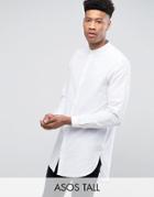 Asos Tall Regular Fit Super Longline Shirt With Grandad Collar In White - White