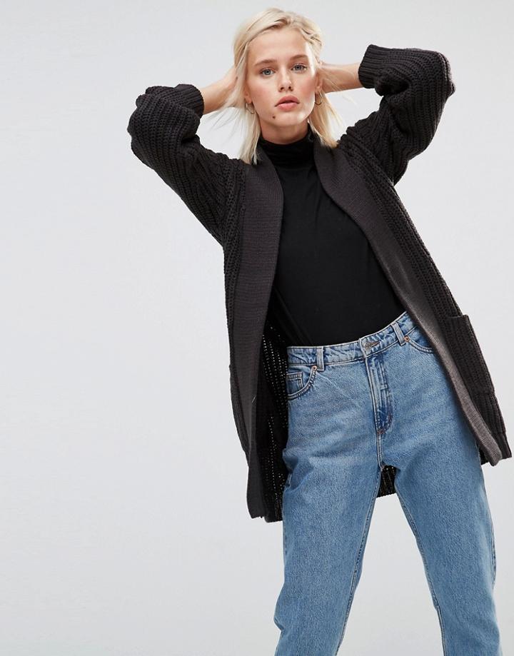 Brave Soul Ribbed Cardigan - Gray