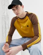 Pretty Green Raglan Long Sleep Taped T-shirt In Mustard - Yellow