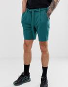 Asos Design Tapered Smart Shorts In Teal Crepe With A Tie Waist - Green