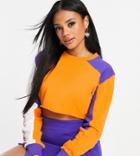 Asyou Color Block Cropped Matching Sweatshirt In Multi
