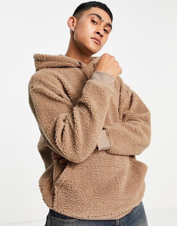 Asos Design Oversized Hoodie In Beige Teddy Borg-neutral