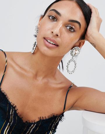 Loverocks London Rhinestone Statement Hoop Earrings - Silver