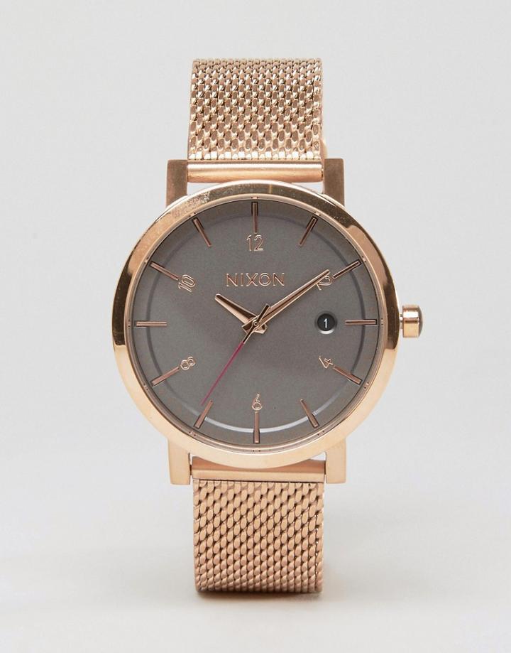 Nixon Rollo 38 Mesh Watch In Rose Gold - Gold