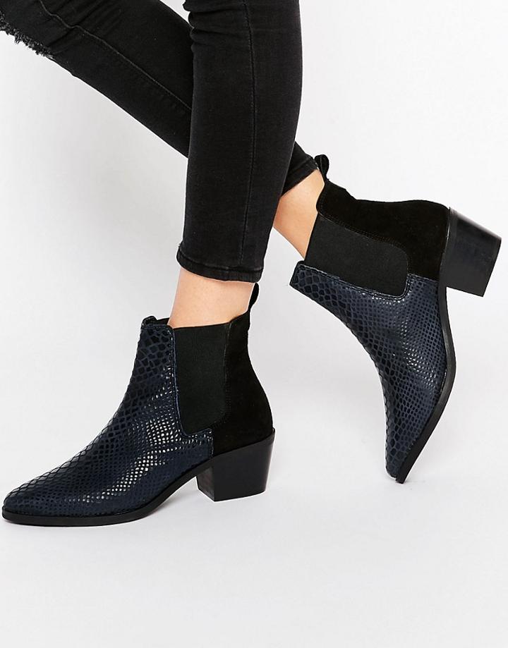 Park Lane Croc Print Leather Mid Heeled Chelsea Boots