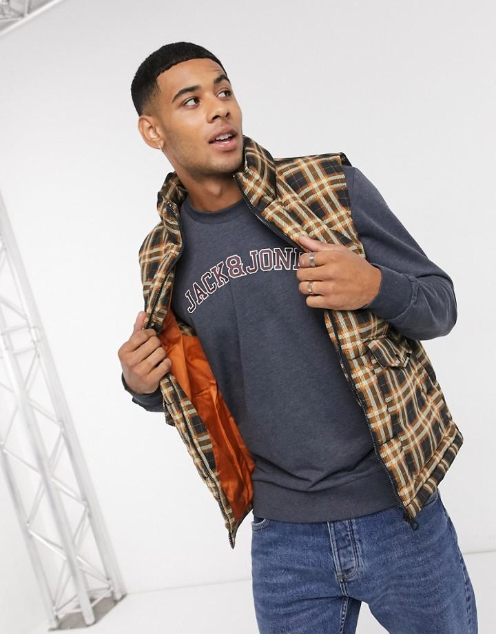 Only & Sons Puffer Vest In Check-navy