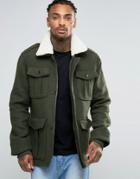 Threadbare Fleece Collar 4 Pocket Jacket - Green