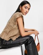 Vero Moda Knitted Vest With Side Ruffle In Camel-neutral