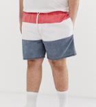 Asos Design Plus Swim Shorts In Red White & Navy Acid Wash In Mid Length-multi