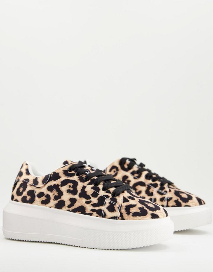 Asos Design Dorina Chunky Sole Sneakers In Leopard-brown